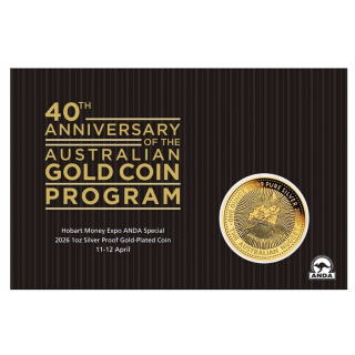 1 oz Australien 2026 GILDED - NUGGET / 40 Jahre Nugget  / Welcome Stranger - Hobart Money ANDA Expo Special - Silber Coin Card 1 $