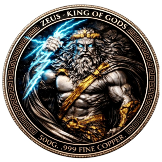 Neu** 5 oz Kupfer-Copper Edition - ZEUS Gottvater & Thron des Zeus - Serie Mythologie - Ultra High relief - Vorverkauf / Presale! - Bild zeigt die 500 g Kupferversion !