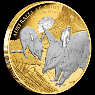1 oz Gold Niue 2026 GREATER BILBY / Große Kaninchennasenbeutler - Australien bei Nacht Serie / Australia by Night - Platinveredelt 100 $