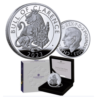 1 oz Silber UK 2023 PROOF - BLACK BULL of CLARENCE - Royal Tudor Beast Silber 2 Pfd. - 2023 Großbritannien