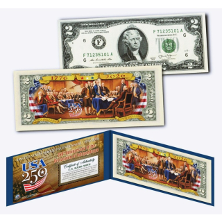USA 2$ Schein - Unabhängigkeitserklärung 250. Jahrestag 1176-2026 - AMERIKA 250 Jahre - Echte 2-Dollar-Note