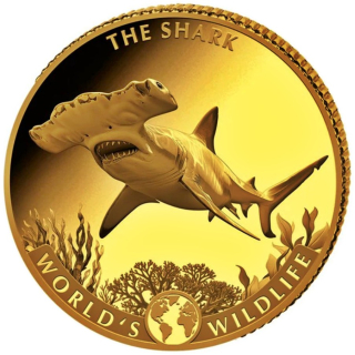 Neu** 0,5 g Gold Kongo 2026 Proof - HAI / SHARK - HAMMERHAI - Worlds Wildlife 10 Frs - Ausgabe 8