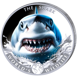 NEU* 1 oz Kongo 2026 COLOR - HAI / SHARK - Silber 20 Frs World´s Wildlife (8)