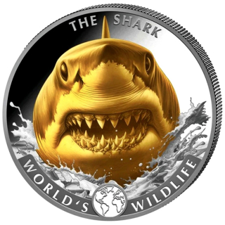 NEU* 1 oz Kongo 2026 GILDED - HAI / SHARK - Silber 20 Frs World´s Wildlife (8)