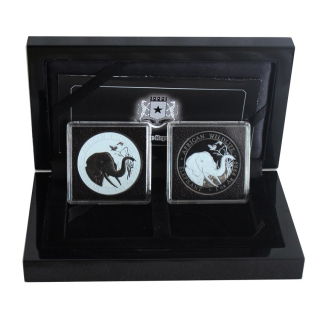 2 x 1 oz SET Somalia 2018 - ELEFANT - Black & White Ruthenium - Schwarz & Weiss - Silber African Wildlife