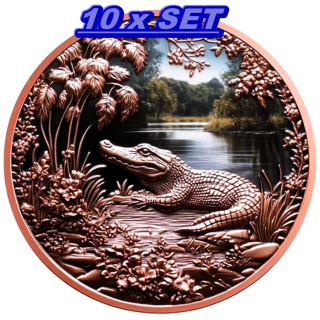 Neu* 10 x 1 oz Kupferedition - FLORIDA ALLIGATOR - Tiermotive in der Natur (2.)- Colorserie Farbig Kupfer - VORVERKAUF - PRESALE !