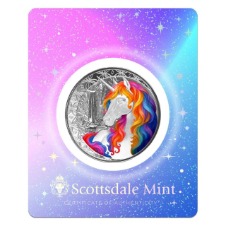 1 oz Fiji 2025 Prooflike - UNICORN / EINHORN Blossom - Coin Card  Silber Color Prooflike 1 Dollar