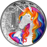 1 oz Fiji 2025 Prooflike - UNICORN / EINHORN Blossom - Coin Card  Silber Color Prooflike 1 Dollar