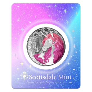 1 oz Fiji 2025 Prooflike - UNICORN / EINHORN - ROSELLE - Coin Card  Silber Color Prooflike 1 Dollar