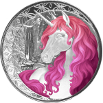 1 oz Fiji 2025 Prooflike - UNICORN / EINHORN - ROSELLE - Coin Card  Silber Color Prooflike 1 Dollar