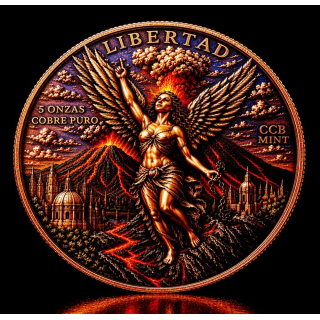 Neu ** 5 oz Kupfer-Copper Edition - LIBERTAD ANGEL & Vulkanausbruch / Volcanic Eruption - Color High relief - Vorverkauf / Presale!