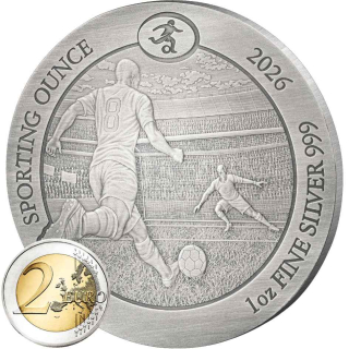 1 oz Ruanda 2026 Giganten 80 mm - Antique - FUSSBALL -  Sporting Ounce - Silber 50 RWF