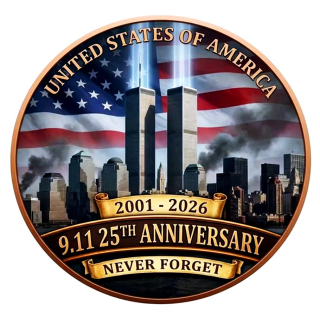 NEU** 1 oz Kupfer-Copper Edition - 25 Jahre Terroranschlag 9/11 Nine Eleven - Motiv TWIN TOWERS / World Trade Center - 11-09-2001