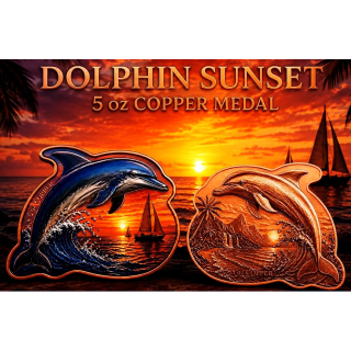 Neu ** 5 oz Kupfer-Copper Edition - DELFIN im Karibischen Sonnenuntergang - DOLPHIN in SUNSET - Color High relief - Vorverkauf / Presale!