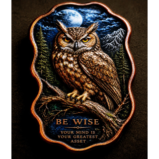 Neu ** 5 oz ADVP Kupfer-Copper SHAPE-Edition - BE WISE / MAJESTÄTISCHE EULE im MONDLICHT / Sei Weise / Majestic Owl in the Moonlight- High relief - Vorverkauf / Presale!