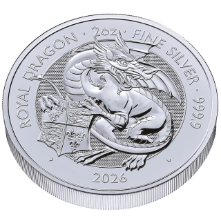 NEU* 2 oz UK 2026 Tudors Beasts BU -ROYAL DRAGON / Der Königliche Löwe - Royal Tudor Beasts (8.) - Großbritannien Silber 5Pfd.