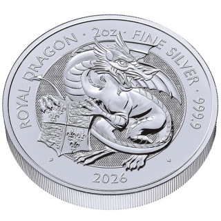 NEU* 2 oz UK 2026 Tudors Beasts BU -ROYAL DRAGON - Royal Tudor Beasts (9.) - Großbritannien Silber 5Pfd.