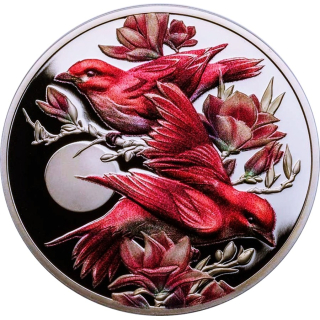 lagernd * letzte zum sonderpreis* 1 oz Niue 2026 Proof - PURPURFINK & MAGNOLIEN / Birds of Beauty PURPLE FINCH - Silber Color Farbig 2 NZ$