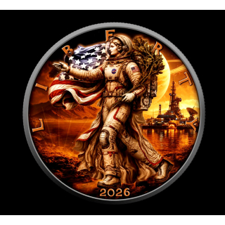 NEU*1 oz Liberty Eagle 2026 Ruthenium - Weltraummission Space Exploration : Die Eroberung des Mars / Reise der Menschheit zum Roten Planeten - Silber Ruthenium Farbig