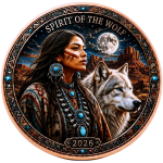 Neue Serie** 1 oz Kupferedition - Weisser Wolf & Navajo Indianerin / SPIRIT of the WOLF - Navajo Nation – North American Wildlife (2) - Copper Color - VORVERKAUF PRESALE 07