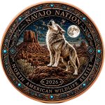 Neue Serie** 1 oz Kupferedition - Weisser Wolf & Navajo Indianerin / SPIRIT of the WOLF - Navajo Nation – North American Wildlife (2) - Copper Color - VORVERKAUF PRESALE 07