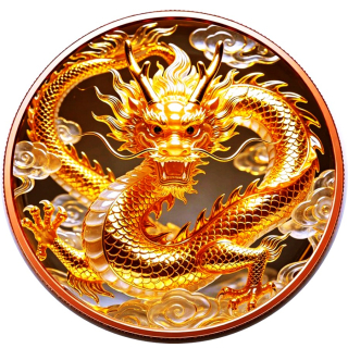 Neue Serie** 1 oz Kupfer-Copper Edition - GOLDENER DRACHE / Golden Dragon - Ikonische Symbole der Altchinesischen Mythologie