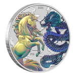 1 oz Silber Australien 2026 BU - DRACHE & PFERD / DRAGON & HORSE - - blau/gelb - Opalite -  Serie Mythen & Legenden Ausgabe - Myths & Legends - Coloured