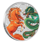 1 oz Silber Australien 2026 BU - DRACHE & PFERD / DRAGON & HORSE - Feuer und Erde - farbig -  Serie Mythen & Legenden Ausgabe - Myths & Legends - Coloured