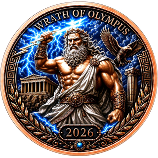 Neu** 1 oz Kupferedition BU - ZEUS / Der Zorn des Olymps / Ancient Empire - Themenkarte/Coin Card - Copper Color - VORVERKAUF PRESALE 08