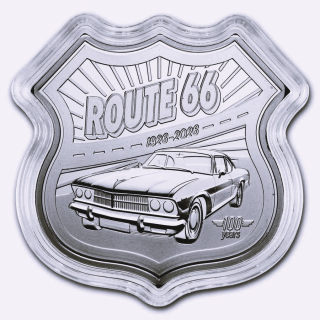 Neu*Sonderedition* 1 oz USA 2026 - 100 Jahre ROUTE 66 / Get Your Kicks on Route 66 - Silber Shape