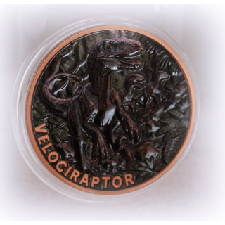 ab Lager - Letzte * 1 oz Kupferedition Color - VELOCIRAPTOR / RAPTOREN  Dinosaurier - Raubsaurier der Kreidezeit - Prähistorische Tiere (4.) mit Doppelmotiv - Kupfer
