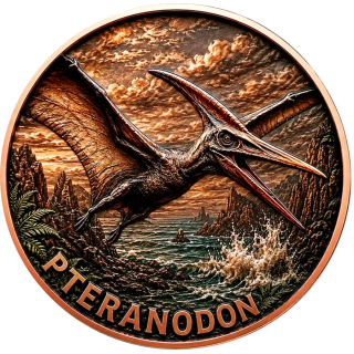 Neu* 1 oz Kupferedition Color - PTERANODON Der Flugsaurier - Prähistorische Tiere (7.) mit Doppelmotiv - Kupfer - VORVERKAUF - PRESALE