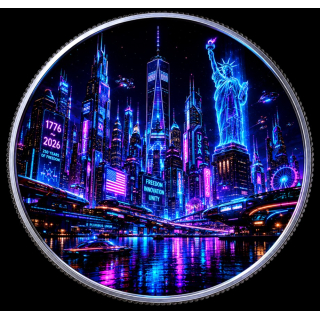 USA 0,50 $ * CYBER CITY / NEON FUTURE* - Die ZUKUNFT Amerikas - Coin Card July 4th 250 Years of Freedom Half Dollar Limited Mintage 2026