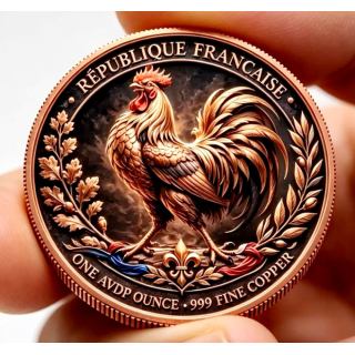 NEU** 1 oz ADVP Kupfer-Copper Edition - MARIANNE & GALLISCHER HAHN / Frankreich - Nationales Wahrzeichen & Symbole