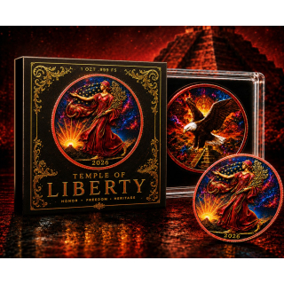NEU** 1 oz American Liberty Eagle 2026 - Der Maya-TEMPEL der Freiheitsgöttin / Temple of Liberty - Infinity Edition - silber Color Doppelmotiv