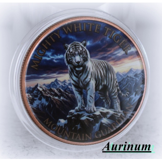 ab Lager - Echtbilder ** 1 oz Kupferedition - WEISSER TIGER & TIGERBABIES im Himalaya / White Tiger - Wächter des Himalayas - Tiermotive in der Natur (3) - DoppelFarbig Kupfer - nur bei Aurinum !