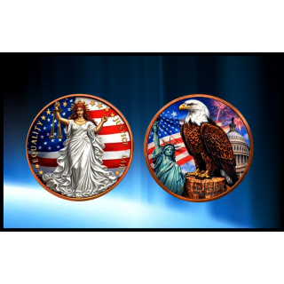 Neu ** 5 oz ADVP Kupfer-Copper Proof Edition - WAAGE der GERECHTIGKEIT / LIBERTY & BALD EAGLE - Color High relief - Vorverkauf / Presale!