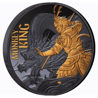 1 oz Niue 2026 Black Proof Gilded - MONKEY KING / Der AFFENKÖNIG & Der Drache - Die Legende des Sun Wukong - Silber 1 $