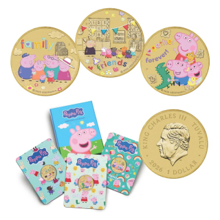 3 x13,5 g Bimetall Tuvalu 2026 Color Gilded Proof - Peppa Pig Friends  - 3 x1 $