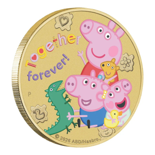 13,5 g Bimetall Tuvalu 2026 Color Gilded Proof - Peppa Pig Together Forether in Coincard 1 $