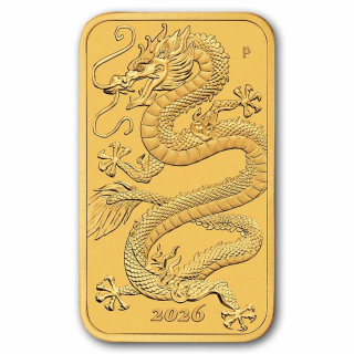 Neu ** 1 oz Gold Australien 2026 BU - DRACHE RECTANGULAR DRAGON - Rechteckig / Rectangle - Silber 100$ - Serie Rechteckdrachen Perth Mint