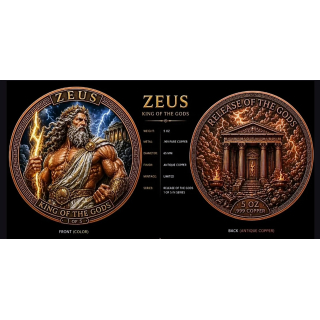 Neu* 5 oz Kupfer-Copper Edition - ZEUS  - Griechische Götter des Olymp (1) - Kupfer High relief