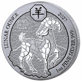 NEU* 1 oz Ruanda 2027 BU - JAHR der ZIEGE - YEAR of the GOAT - Lunar Ounce Silber - Silberziege - 50 RWF