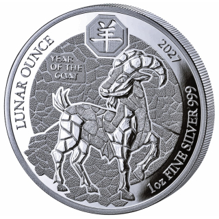 NEU* 1 oz Ruanda 2027 PROOF - JAHR der ZIEGE - YEAR of the GOAT - Lunar Ounce Silber - Silberziege - 50 RWF