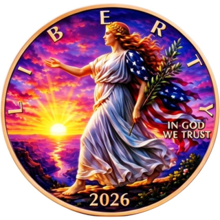 NEU** 1 oz Kupfer Edition COLOR - American EAGLE & LIBERTY - USA Nationale Wahrzeichen & Symbole - Keine Währung !