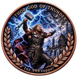 NEU** 1 oz Kupfer-Copper Edition - THOR der Donnergott der Wikinger & Mjölnir  - Thunder God - Serie Mythen & Legenden