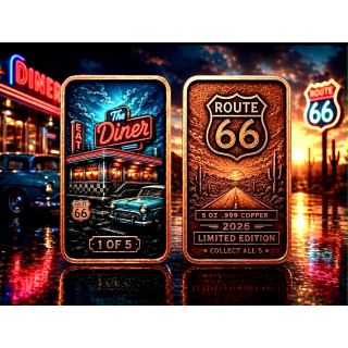 Neu* 5 oz Kupfer-Copper Edition - ROUTE 66 DINER Restaurant an der Route 66 - Startausgabe 1 von 5 - Kupfer Color High relief - Vorverkauf / Presale!