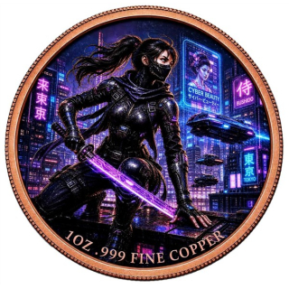 ab Lager** 1 oz Kupfer-Copper Edition - CYBERPUNK NINJA & Drache / Tokio City Lights - The Future is Now - Science Fiction  serie