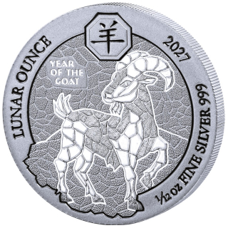 1/12 oz Ruanda 2027 BU - LUNAR OUNCE - JAHR der ZIEGE - YEAR of the GOAT - Silber - Silberziege - 10 RWF