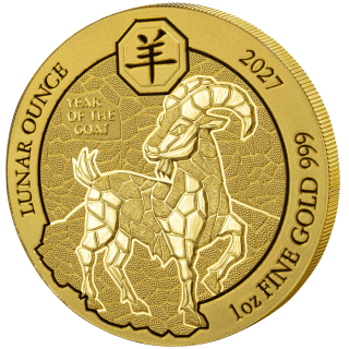 NEU* 1 oz Gold Ruanda 2027 BU - ZIEGE - LUNAR OUNCE - JAHR der ZIEGE - YEAR of the GOAT- Goldpferd - 100 RWF